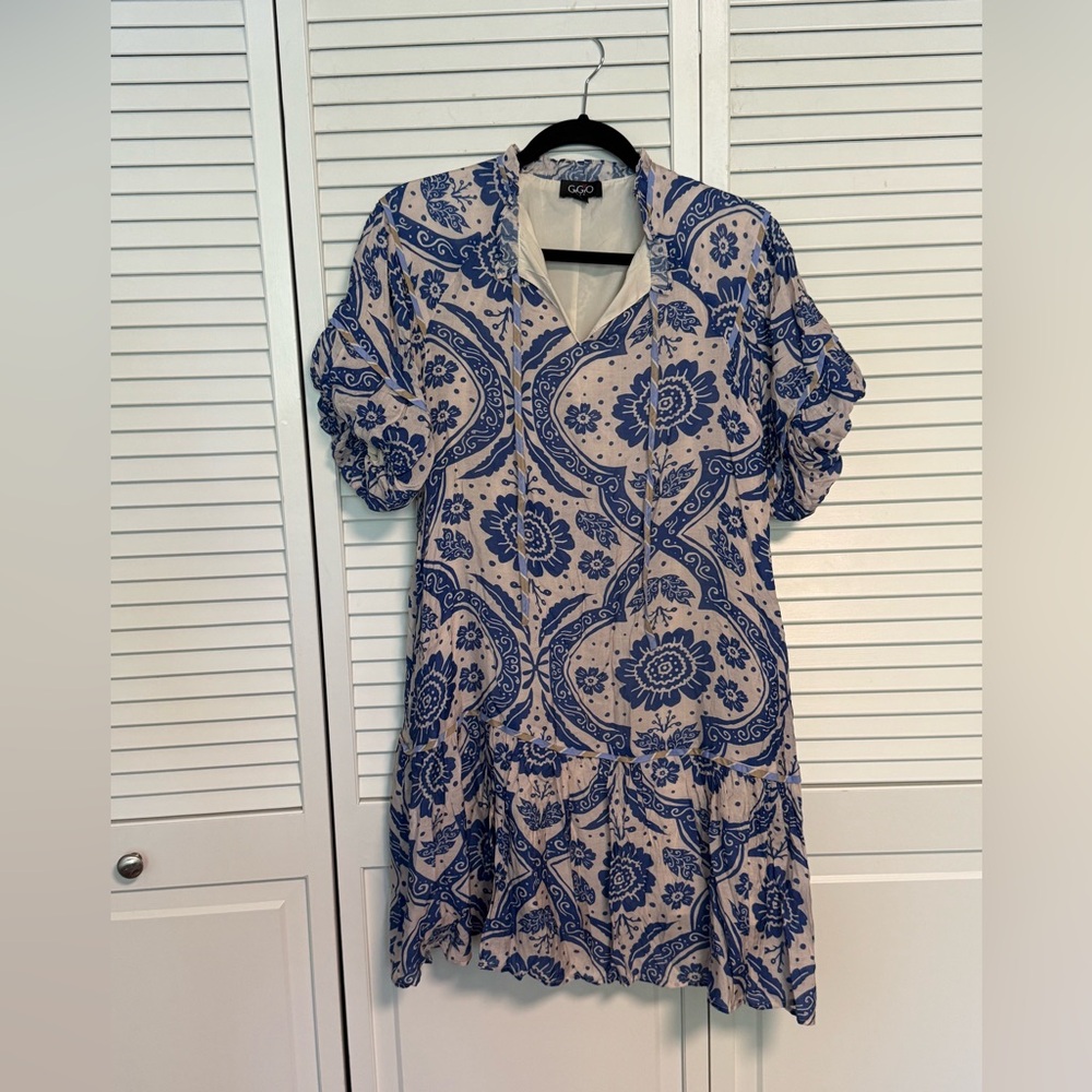 Gigio Patterned Blue Floral Tunic Dress
